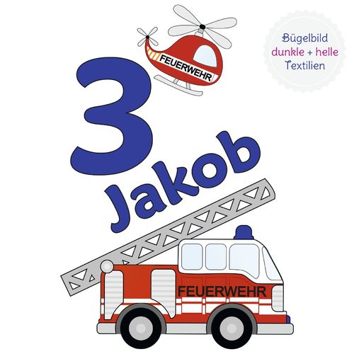 Feuerwehr (878) a5 Geburtstag Bügelbild Bügeltransfer Aufbügler