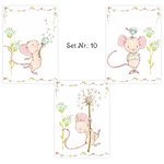 3er Set Kinderposter Babyposter Kunstdrucke Mäuse (010)