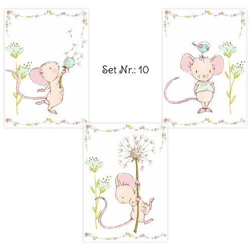 3er Set Kinderposter Babyposter Kunstdrucke Mäuse (010)
