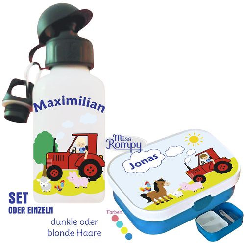 Traktor (871) Brotdose einzeln oder Set mit Trinkflasche Brotzeitdose