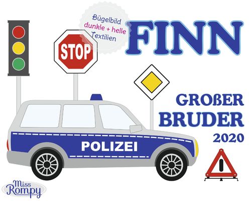 Polizei (804) Bügelbild Großer / Kleiner Bruder Aufbügler Bügeltransfer a5