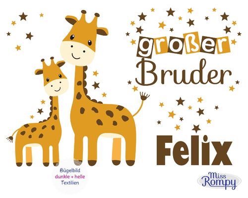 Giraffe (883) Bügelbild Großer / Kleiner Bruder Aufbügler Bügeltransfer a5