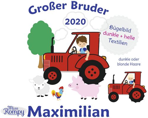 Traktor (871) Bügelbild Großer / Kleiner Bruder Aufbügler Bügeltransfer a5