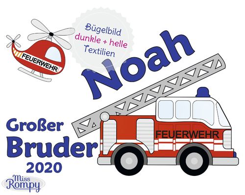 Feuerwehr (878) Bügelbild Großer / Kleiner Bruder Aufbügler Bügeltransfer a5